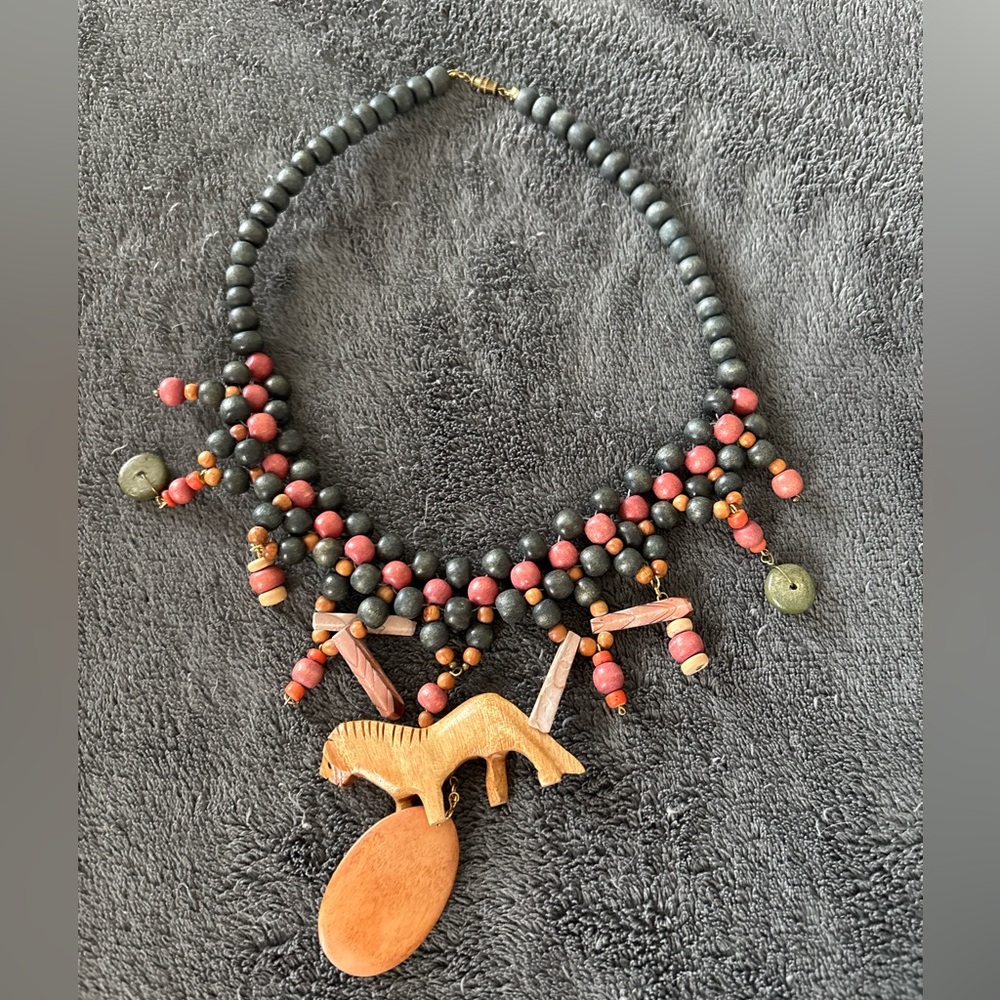 2/$20 Unique wooden carved bead necklace